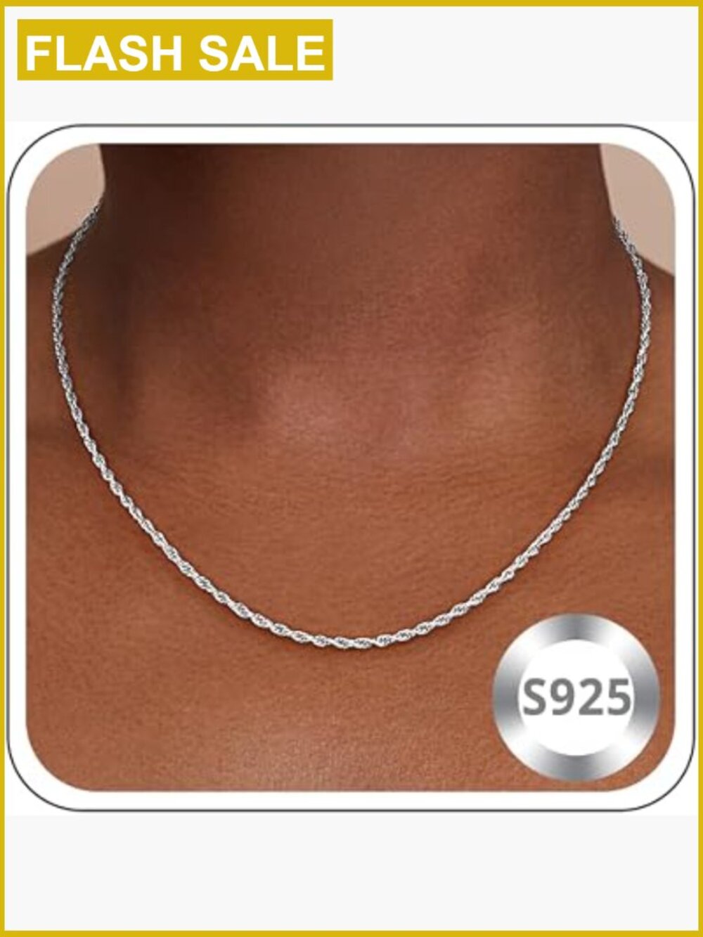 925 Sterling Silver Rope Chain Necklace for Women, Durable 2mm